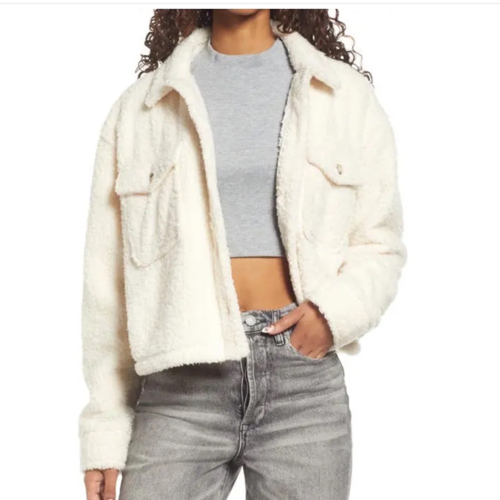 Thread & Supply Crop Fleece Shirt Jacket Ivory
